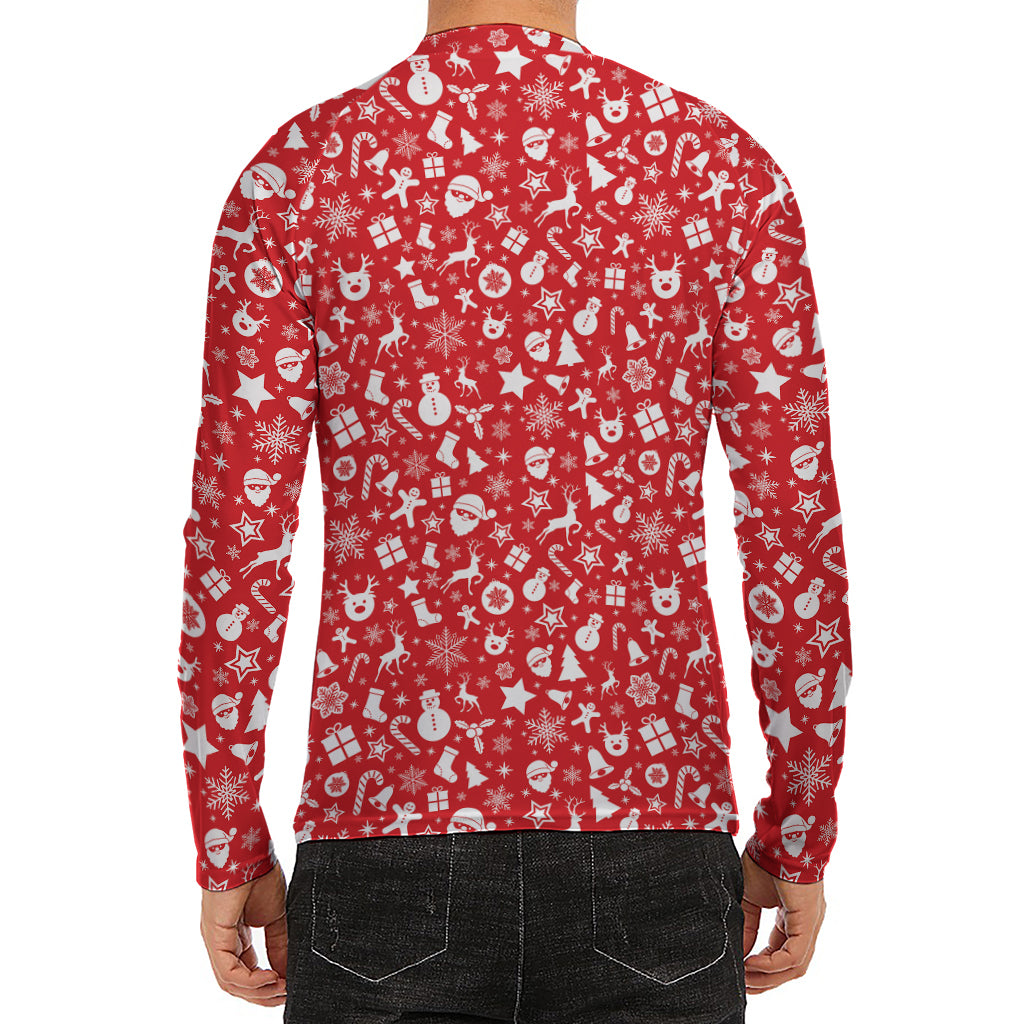 Merry Christmas Elements Pattern Print Men's Long Sleeve Rash Guard