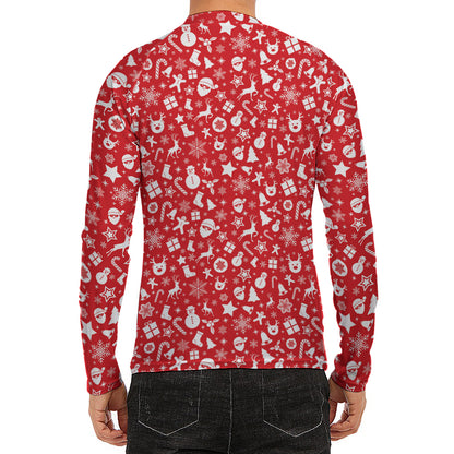 Merry Christmas Elements Pattern Print Men's Long Sleeve Rash Guard