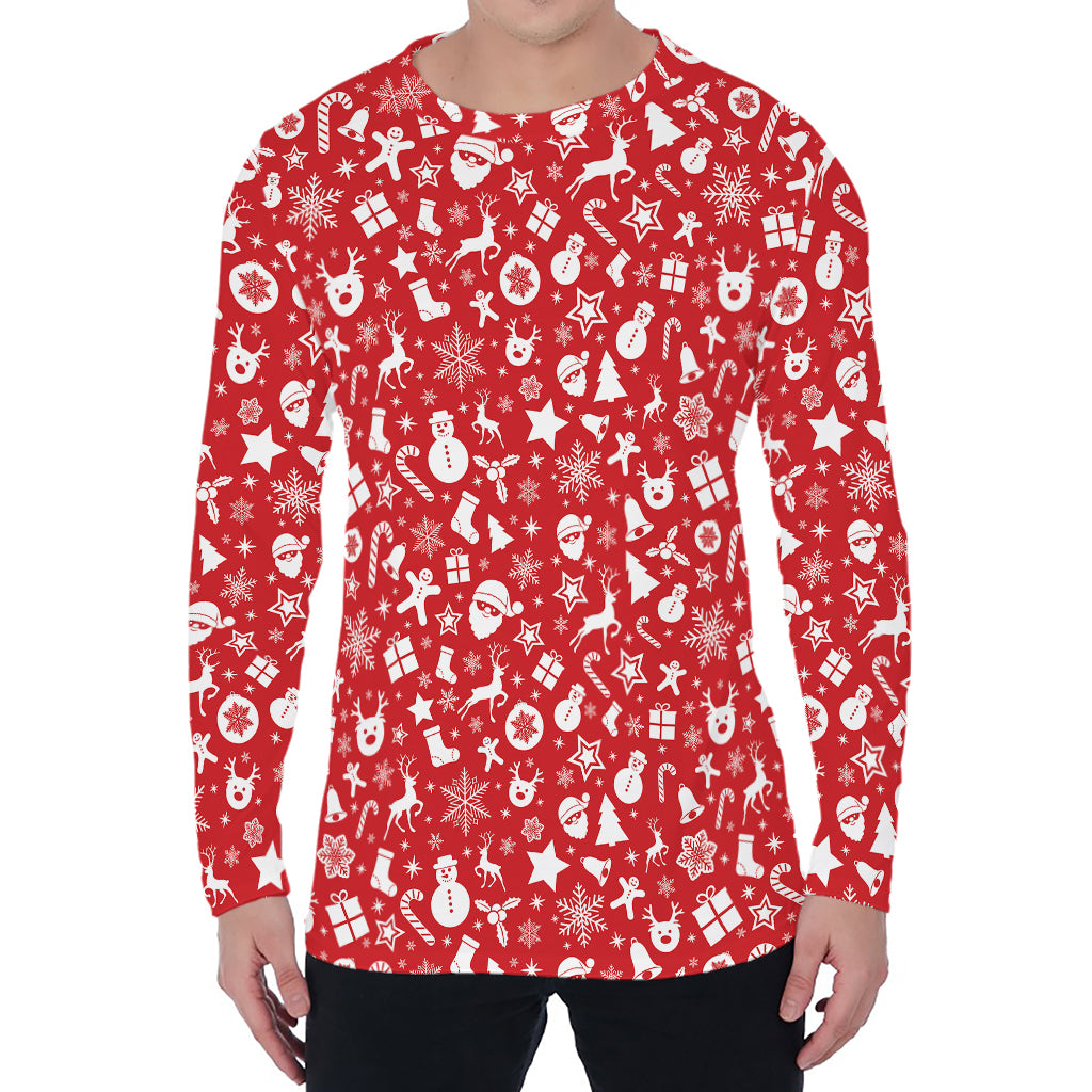 Merry Christmas Elements Pattern Print Men's Long Sleeve T-Shirt