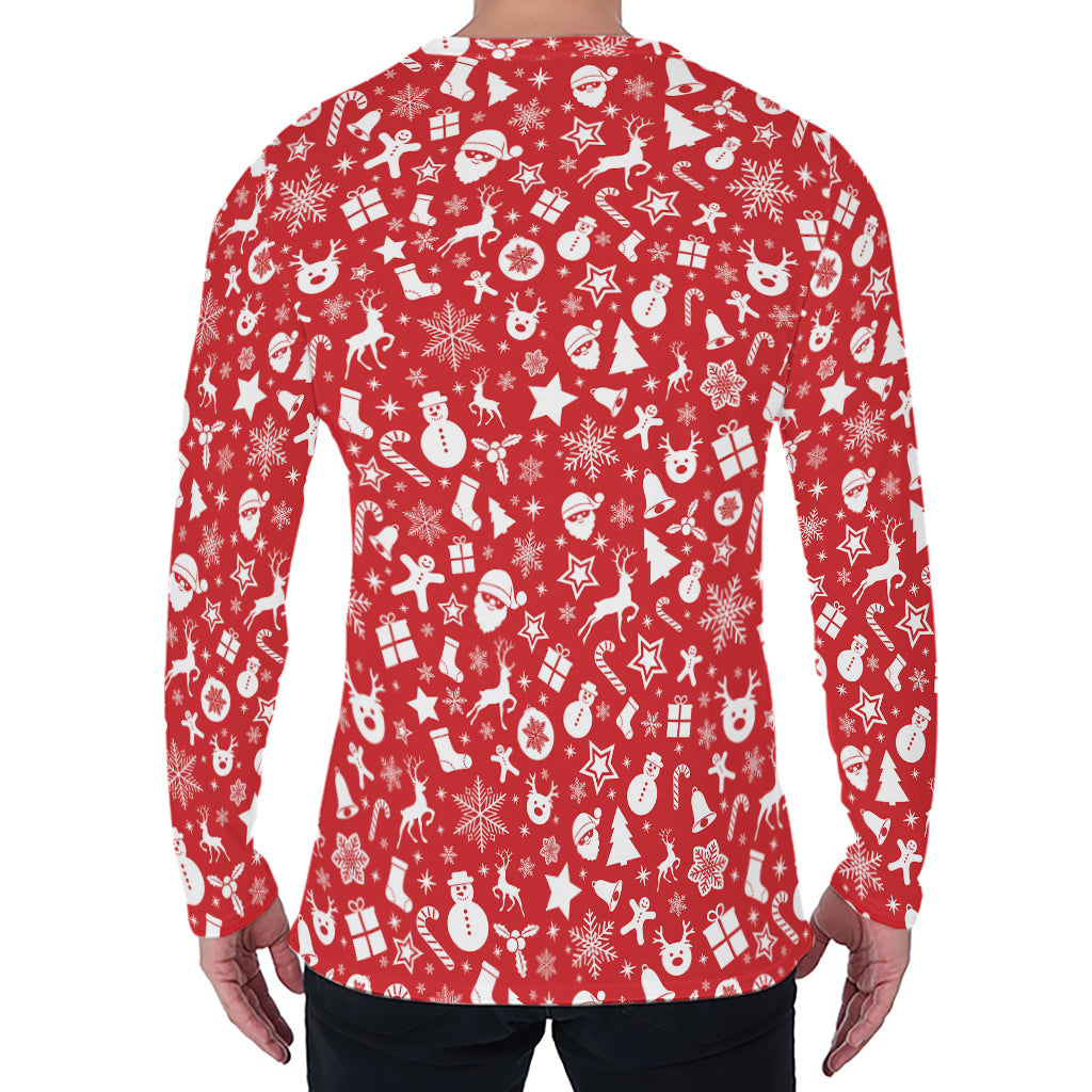 Merry Christmas Elements Pattern Print Men's Long Sleeve T-Shirt
