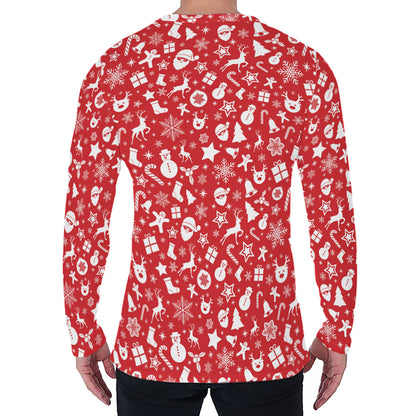 Merry Christmas Elements Pattern Print Men's Long Sleeve T-Shirt