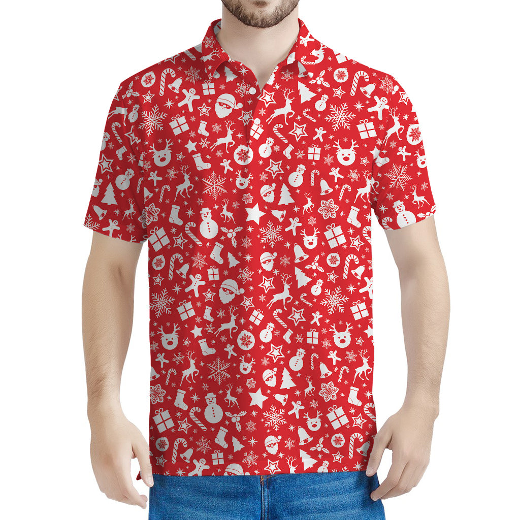 Merry Christmas Elements Pattern Print Men's Polo Shirt
