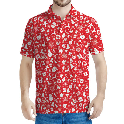 Merry Christmas Elements Pattern Print Men's Polo Shirt