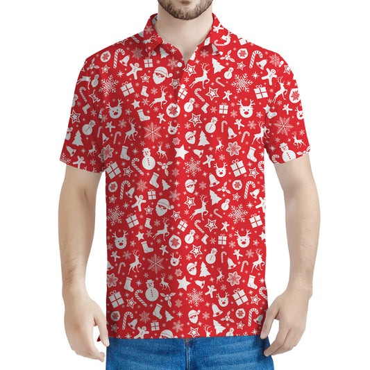 Merry Christmas Elements Pattern Print Men's Polo Shirt