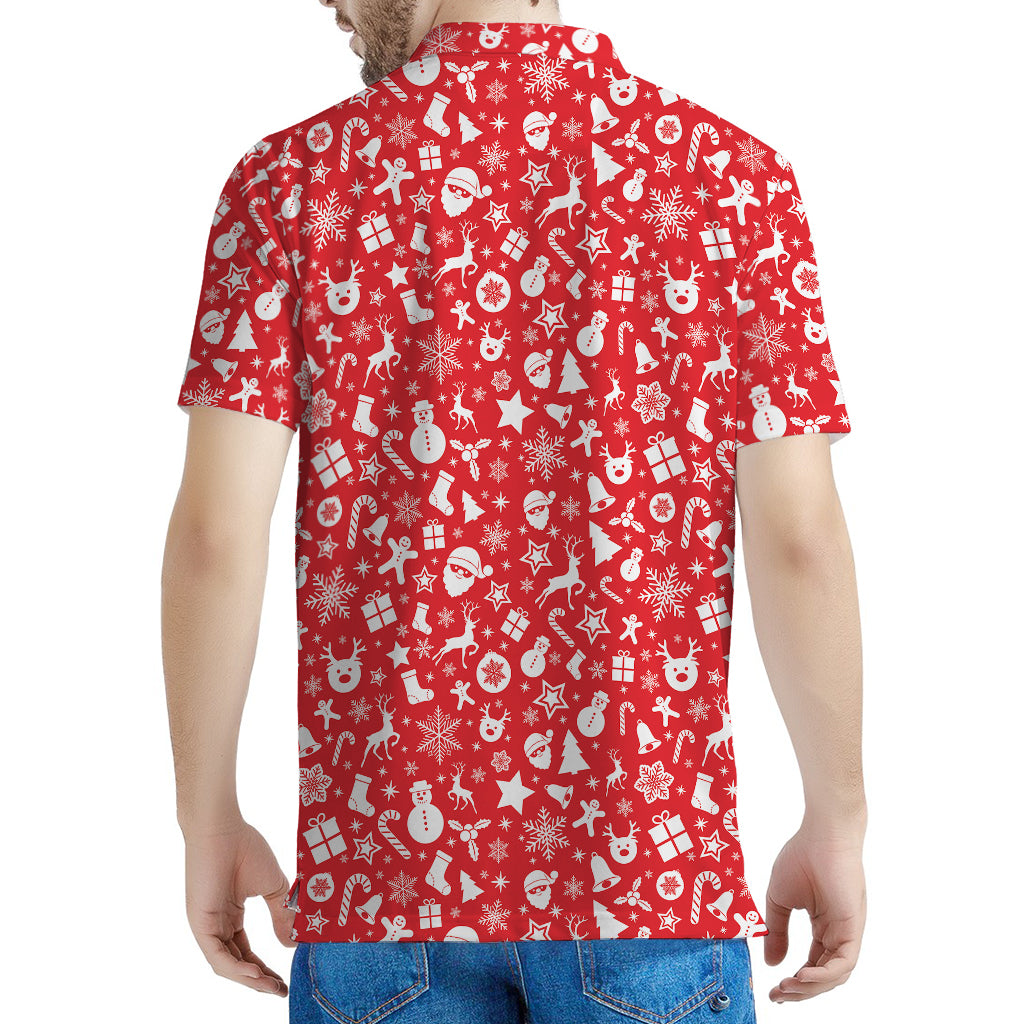 Merry Christmas Elements Pattern Print Men's Polo Shirt