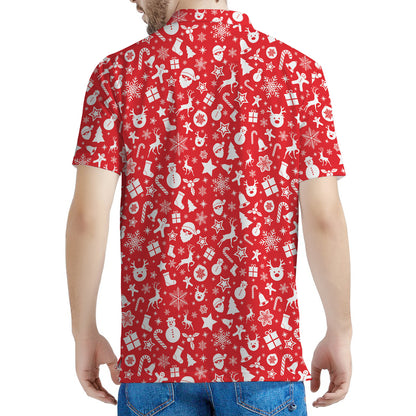 Merry Christmas Elements Pattern Print Men's Polo Shirt