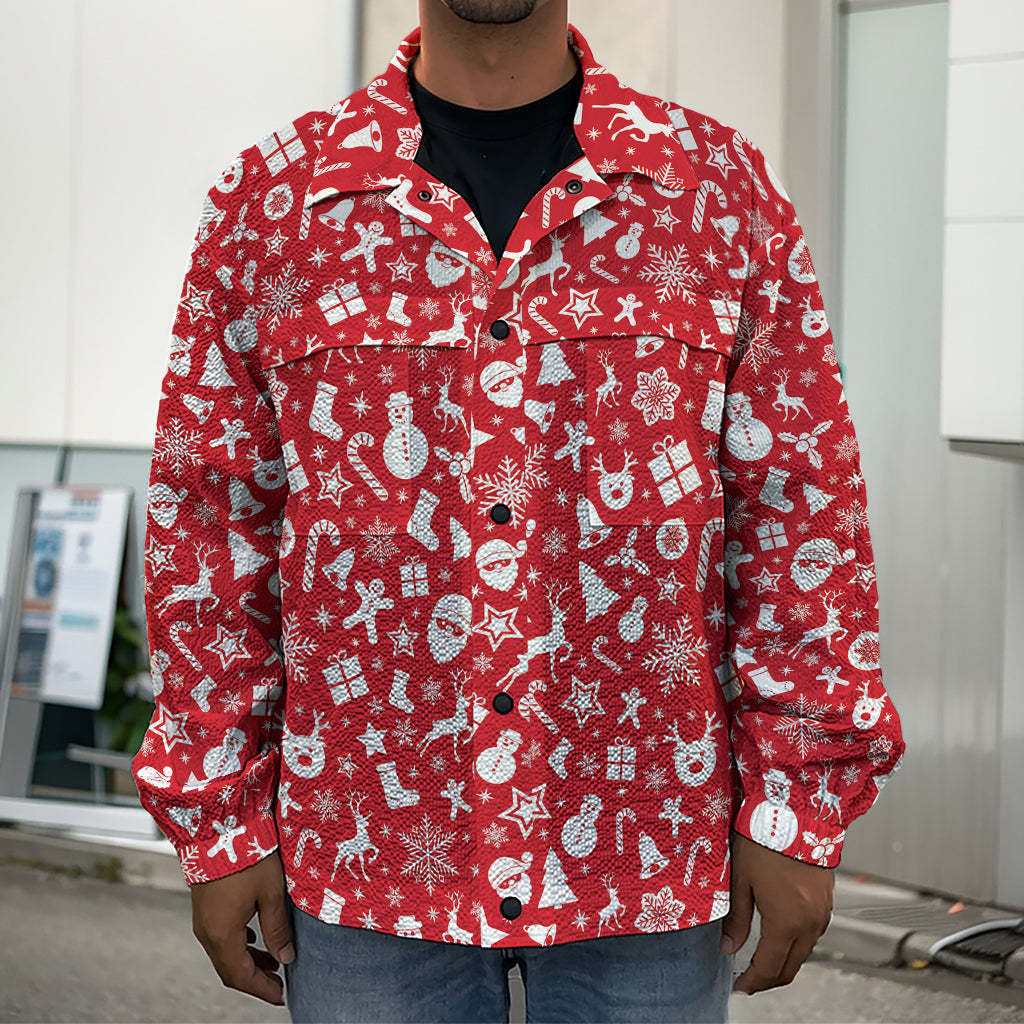 Merry Christmas Elements Pattern Print Men's Shirt Jacket