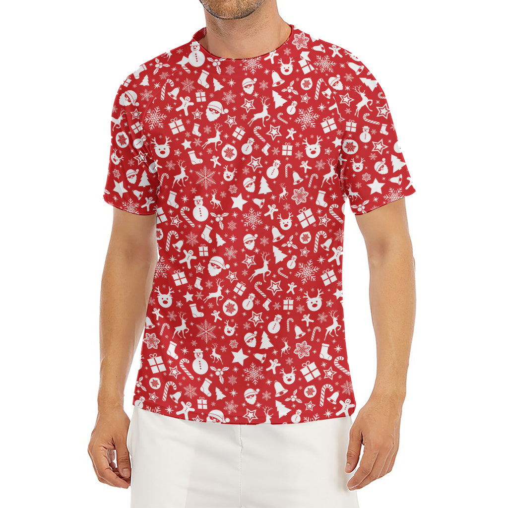 Merry Christmas Elements Pattern Print Men's Short Sleeve Rash Guard