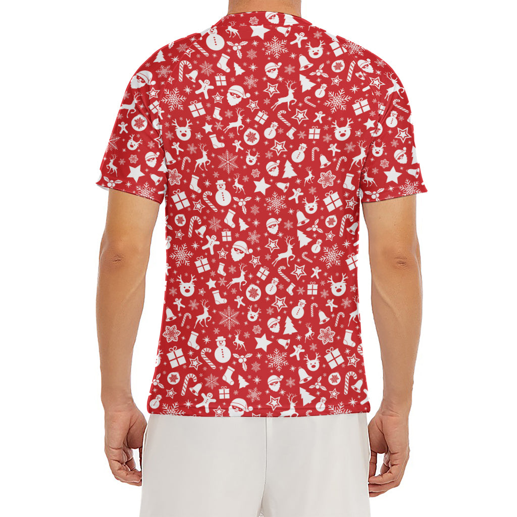 Merry Christmas Elements Pattern Print Men's Short Sleeve Rash Guard