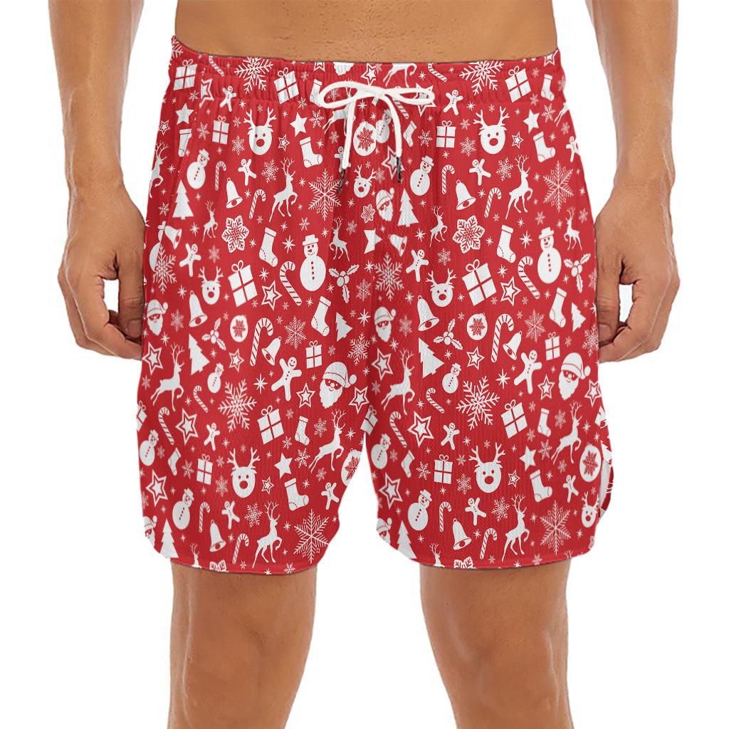 Merry Christmas Elements Pattern Print Men's Split Running Shorts