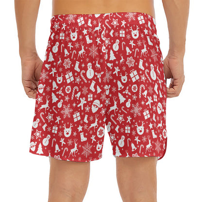 Merry Christmas Elements Pattern Print Men's Split Running Shorts