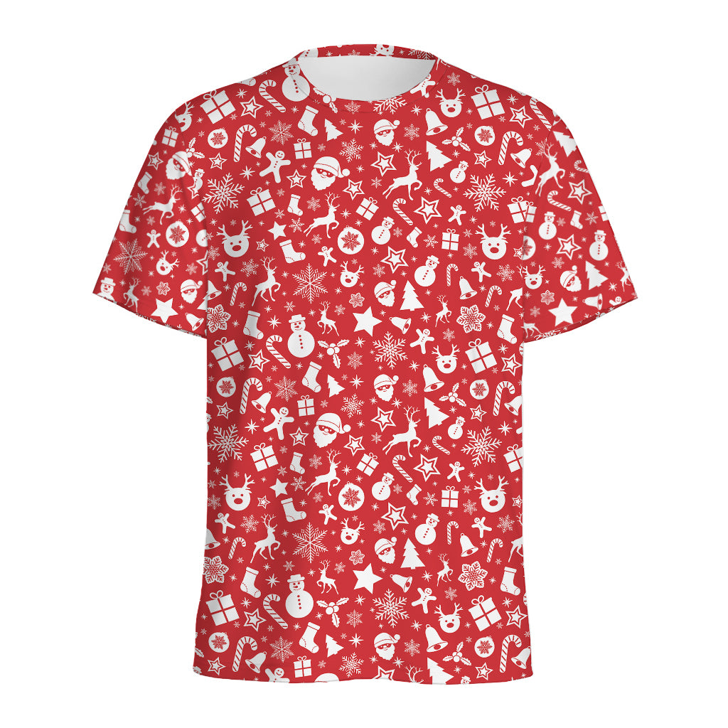 Merry Christmas Elements Pattern Print Men's Sports T-Shirt