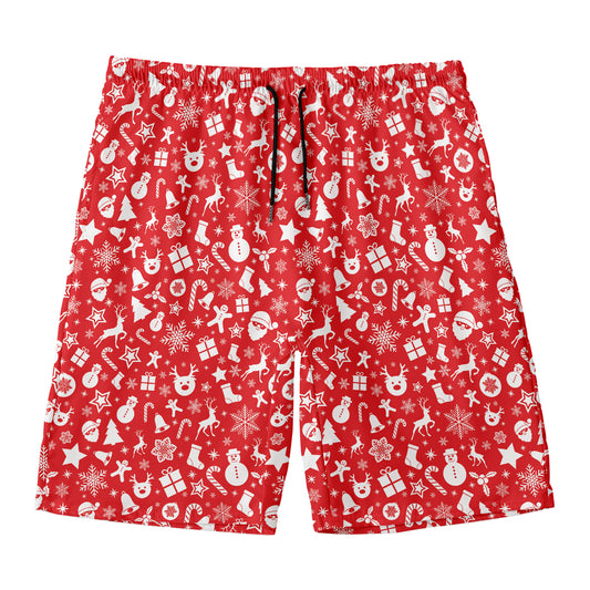 Merry Christmas Elements Pattern Print Men's Swim Trunks