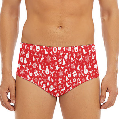Merry Christmas Elements Pattern Print Men's Triangle Swim Briefs