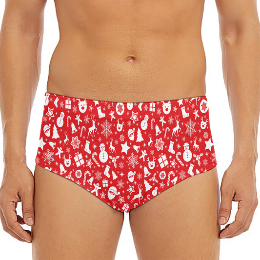 Merry Christmas Elements Pattern Print Men's Triangle Swim Briefs