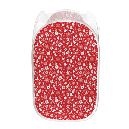 Merry Christmas Elements Pattern Print Mesh Laundry Hamper