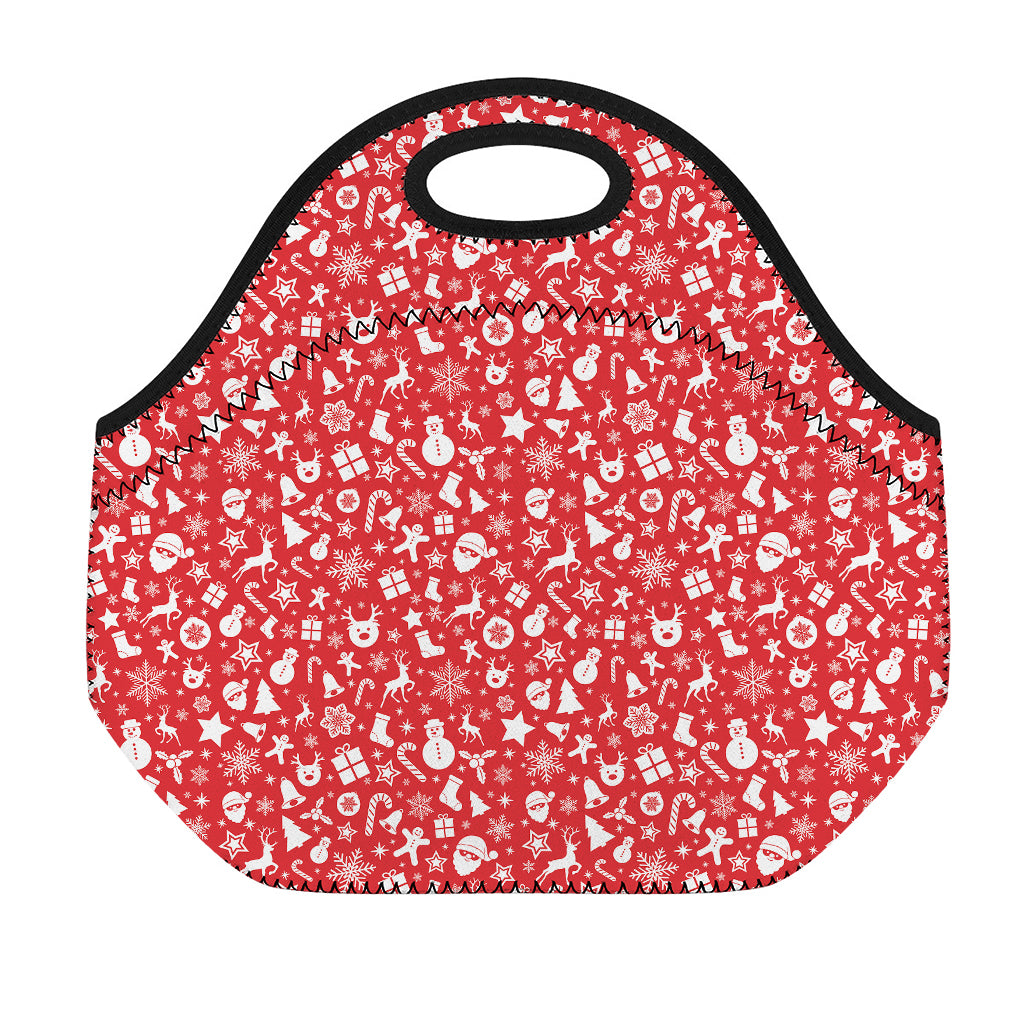 Merry Christmas Elements Pattern Print Neoprene Lunch Bag