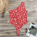 Merry Christmas Elements Pattern Print One Shoulder Bodysuit