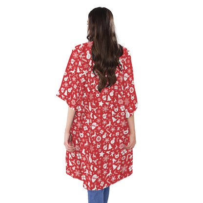 Merry Christmas Elements Pattern Print Open Front Beach Cover Up