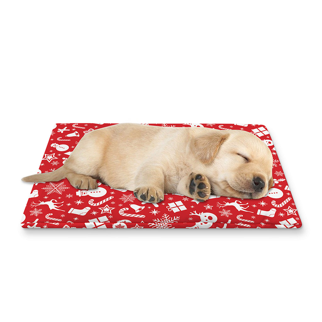 Merry Christmas Elements Pattern Print Pet Cooling Mat Cover