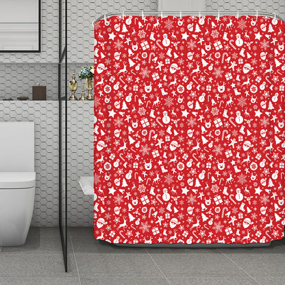 Merry Christmas Elements Pattern Print Polyester Shower Curtain