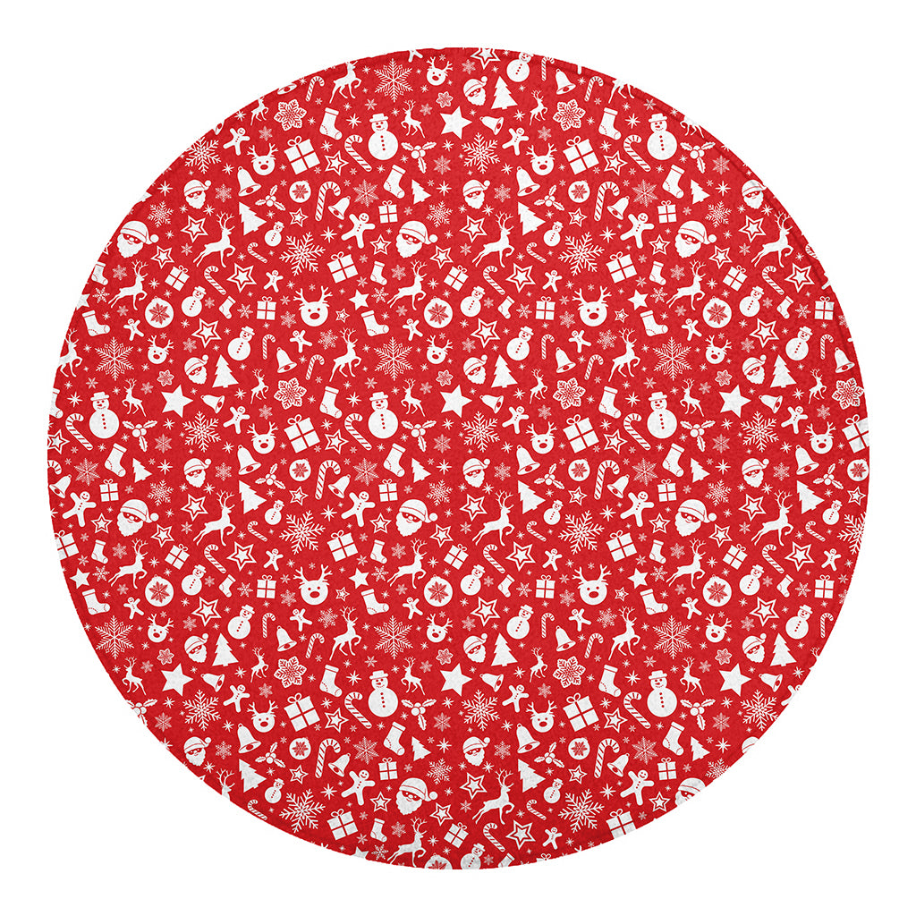 Merry Christmas Elements Pattern Print Round Blanket