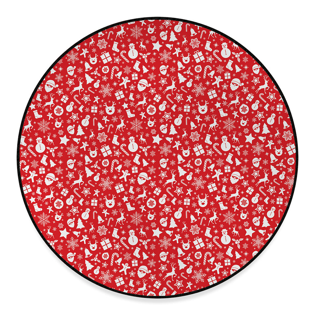 Merry Christmas Elements Pattern Print Round Floor Mat