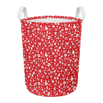 Merry Christmas Elements Pattern Print Round Laundry Basket