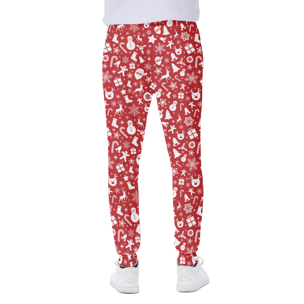 Merry Christmas Elements Pattern Print Scuba Joggers
