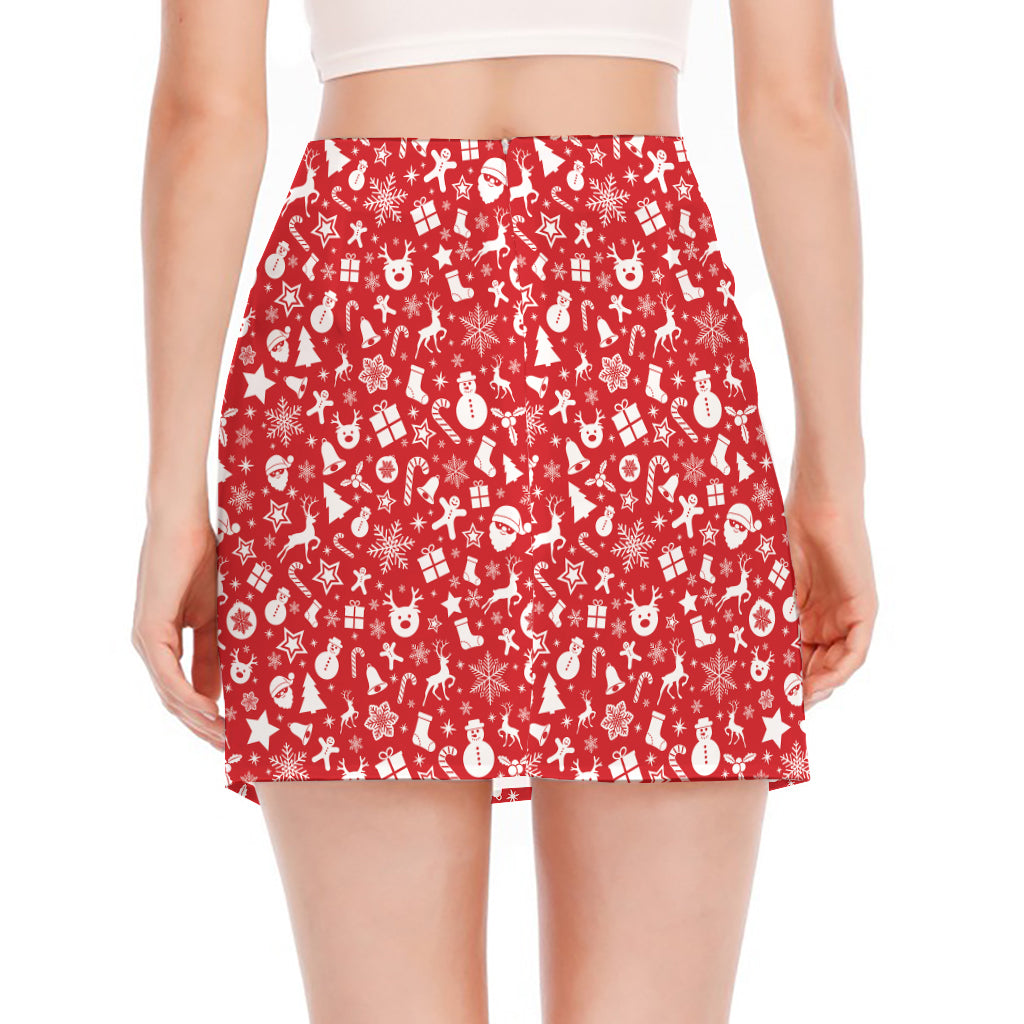 Merry Christmas Elements Pattern Print Side Slit Mini Skirt