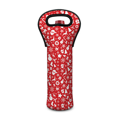 Merry Christmas Elements Pattern Print Single Neoprene Wine Tote
