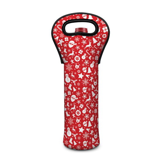 Merry Christmas Elements Pattern Print Single Neoprene Wine Tote