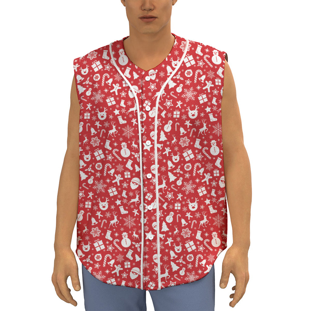 Merry Christmas Elements Pattern Print Sleeveless Baseball Jersey