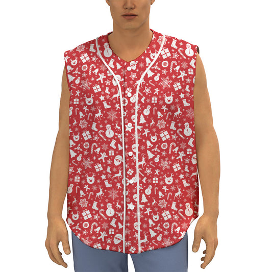 Merry Christmas Elements Pattern Print Sleeveless Baseball Jersey