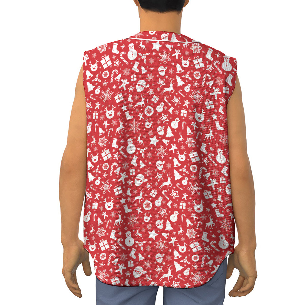 Merry Christmas Elements Pattern Print Sleeveless Baseball Jersey