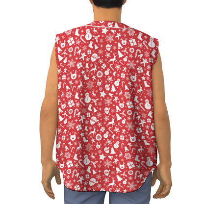 Merry Christmas Elements Pattern Print Sleeveless Baseball Jersey
