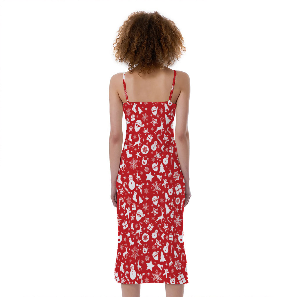 Merry Christmas Elements Pattern Print Slim Fit Midi Cami Dress