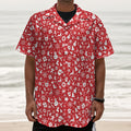 Merry Christmas Elements Pattern Print Textured Short Sleeve Shirt