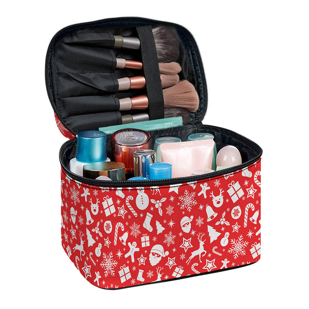 Merry Christmas Elements Pattern Print Travel Makeup Bag