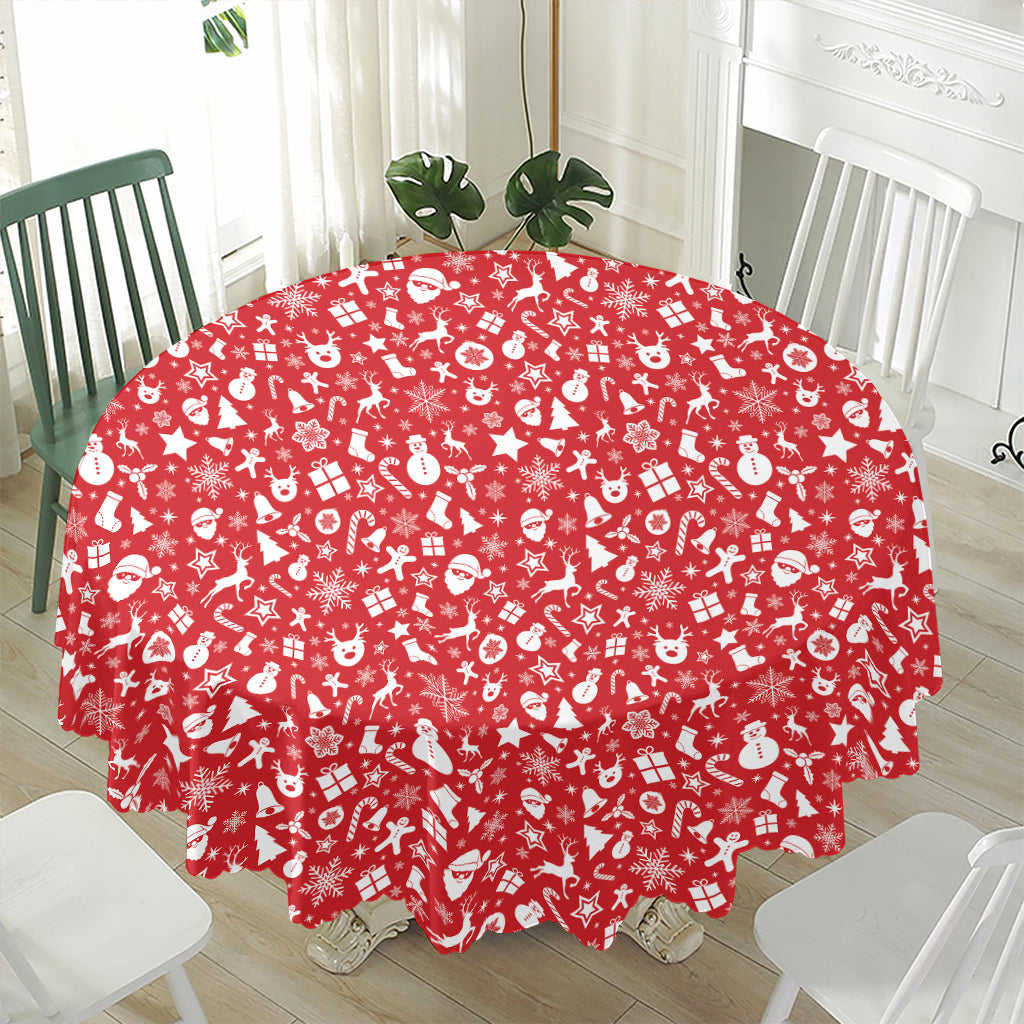 Merry Christmas Elements Pattern Print Waterproof Round Tablecloth