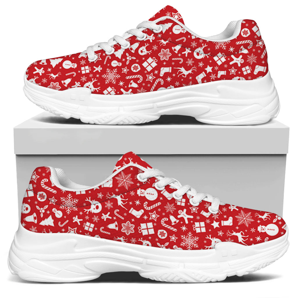 Merry Christmas Elements Pattern Print White Chunky Shoes