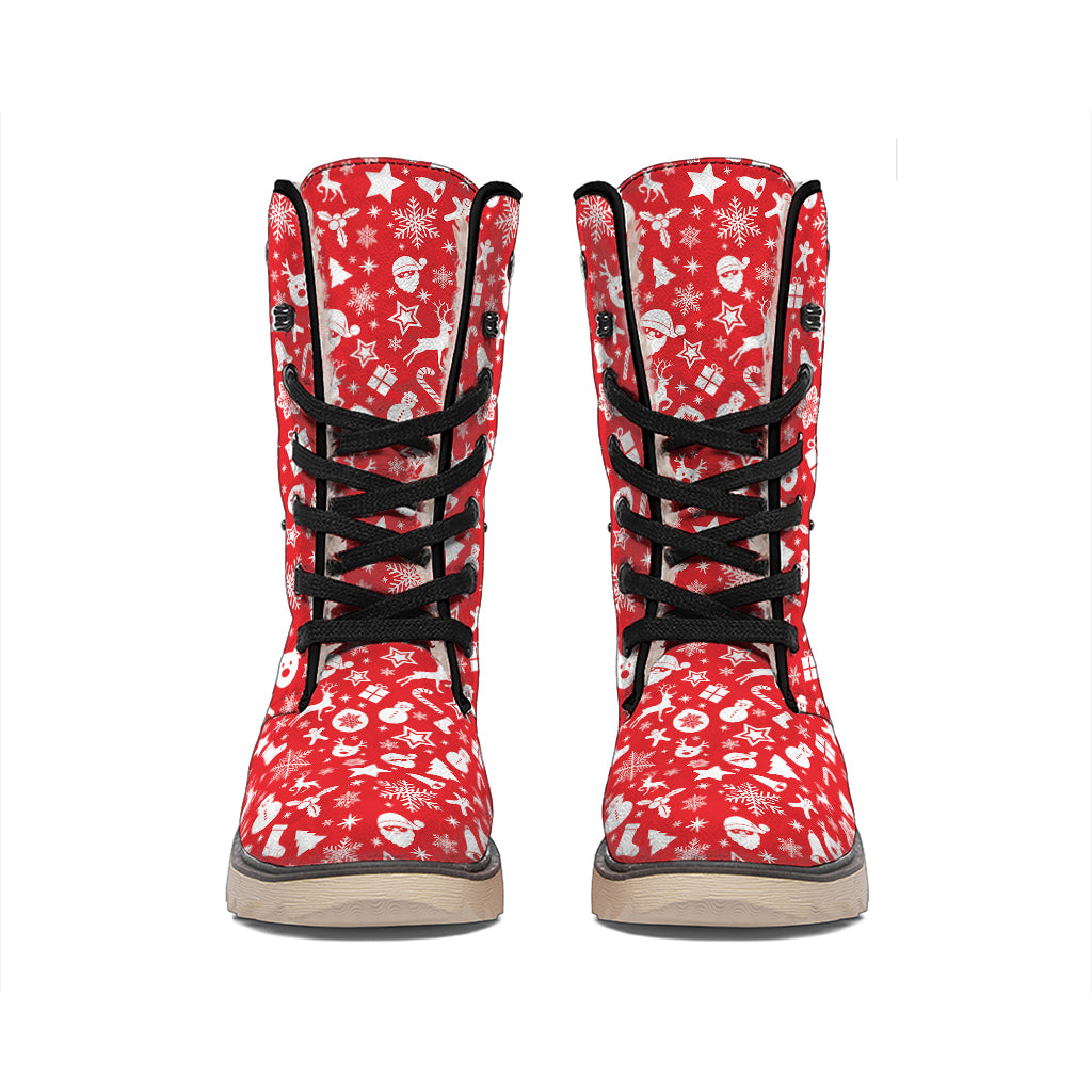 Merry Christmas Elements Pattern Print Winter Boots