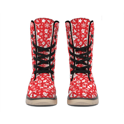 Merry Christmas Elements Pattern Print Winter Boots