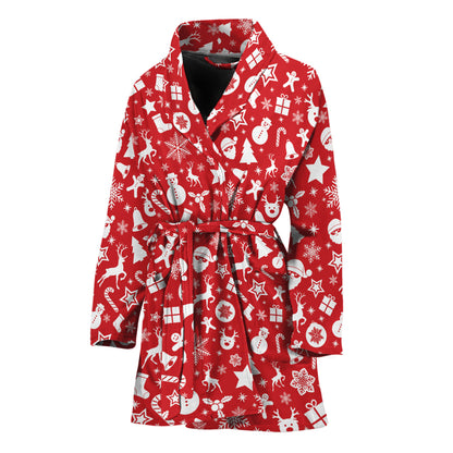 Merry Christmas Elements Pattern Print Women's Bathrobe