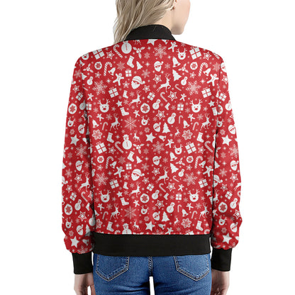 Merry Christmas Elements Pattern Print Women's Bomber Jacket