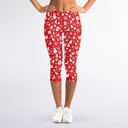 Merry Christmas Elements Pattern Print Women's Capri Leggings