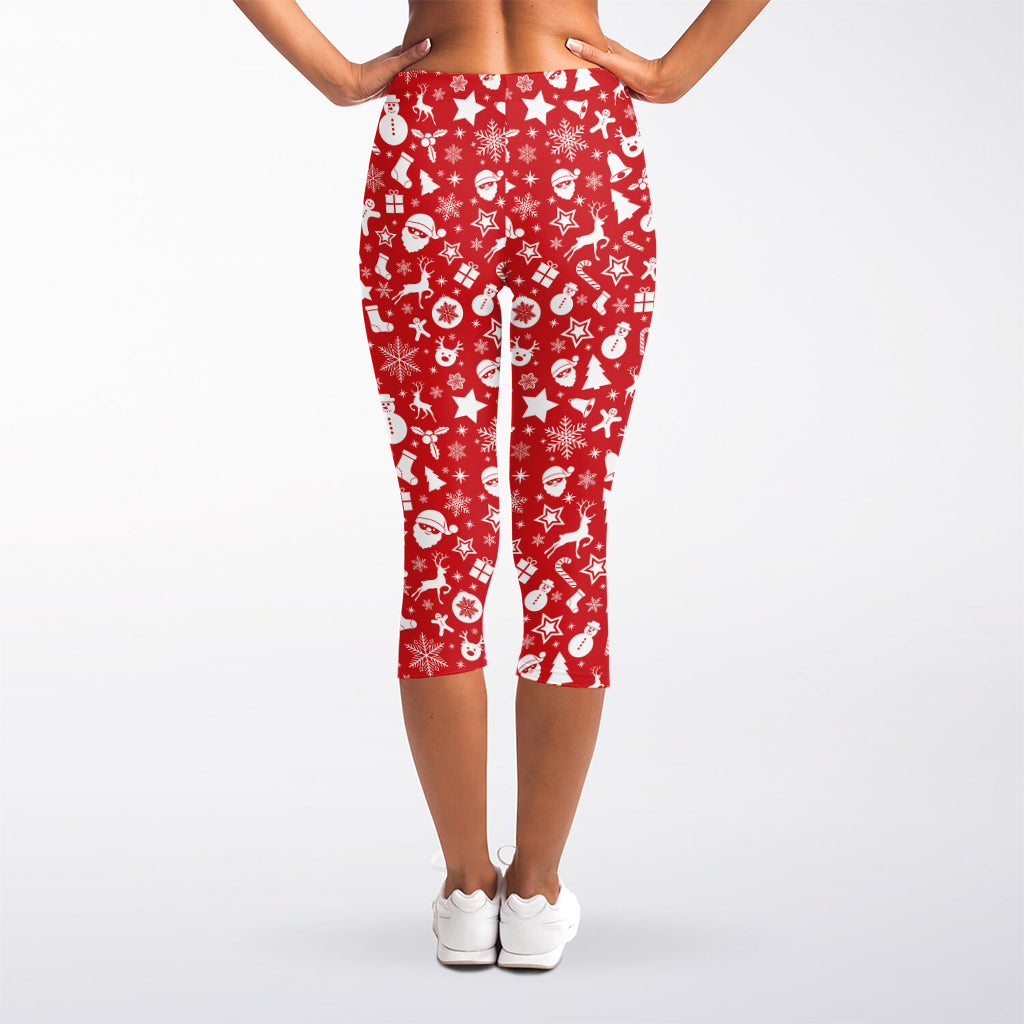 Merry Christmas Elements Pattern Print Women's Capri Leggings