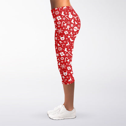 Merry Christmas Elements Pattern Print Women's Capri Leggings