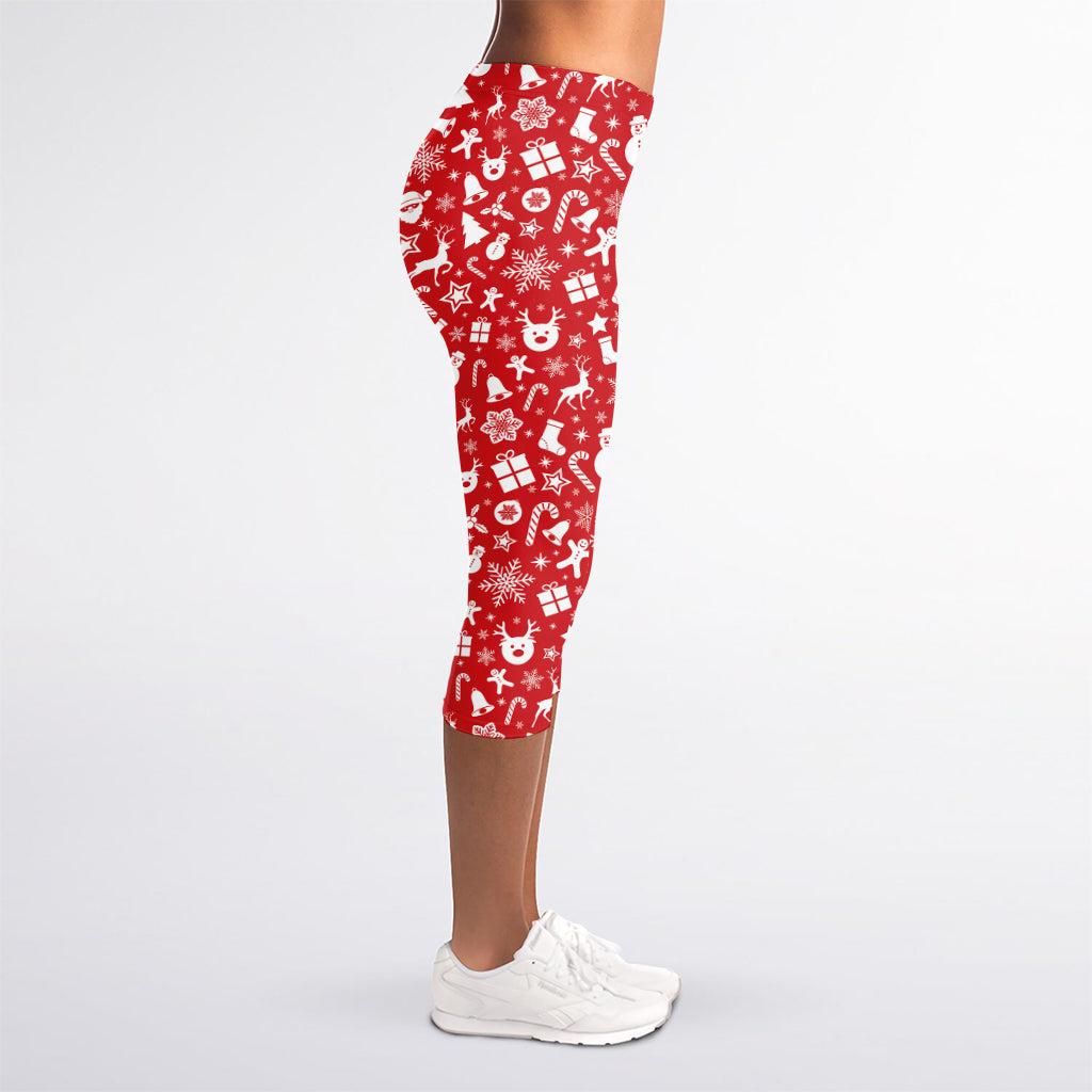 Merry Christmas Elements Pattern Print Women's Capri Leggings
