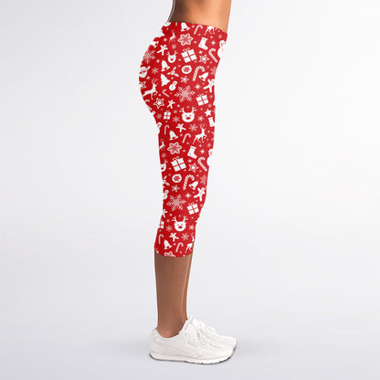 Merry Christmas Elements Pattern Print Women's Capri Leggings